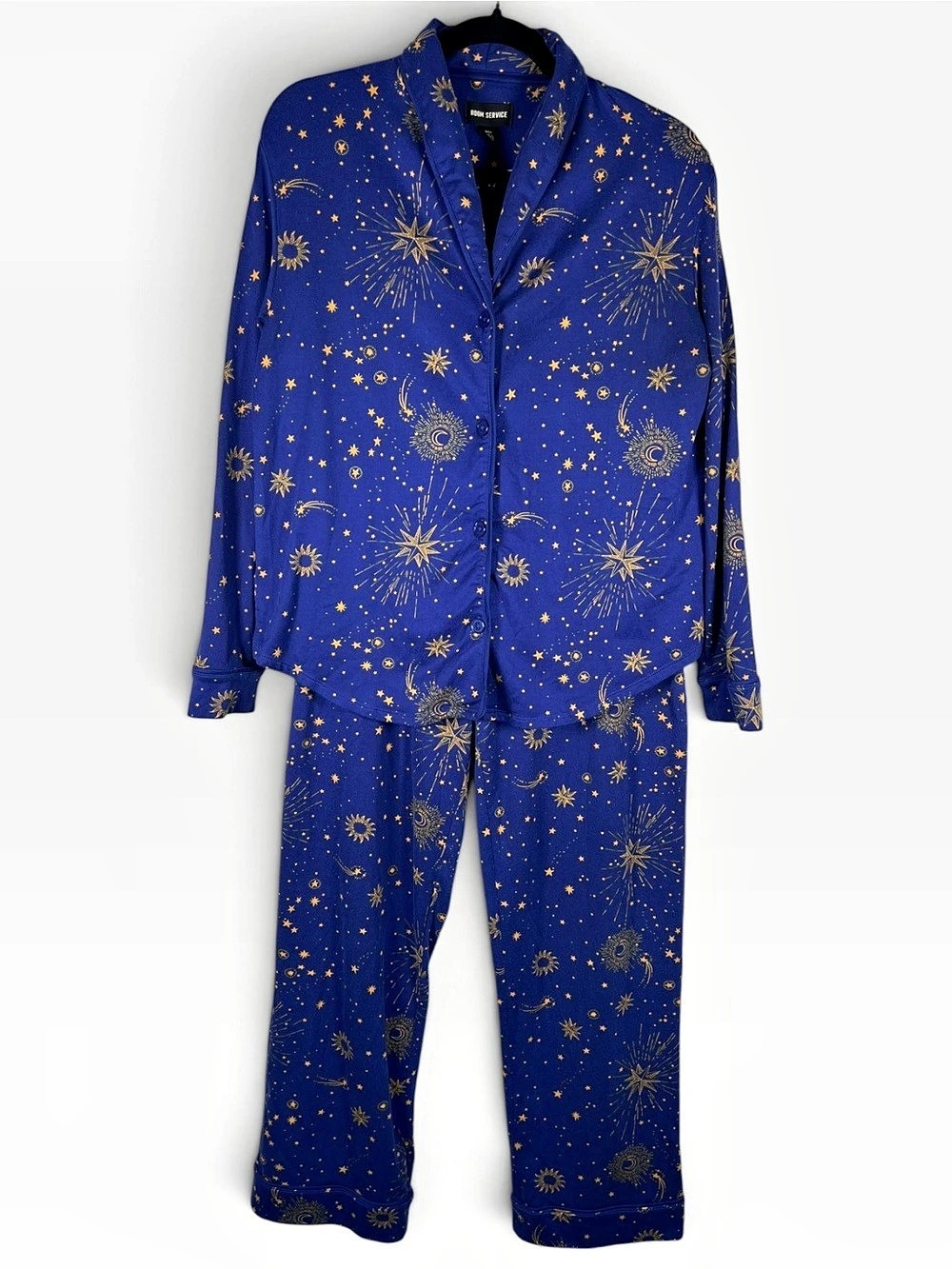 Room Service Womens Pajama Set Size S Blue Celestial Sun Moon Stars Whimsigoth